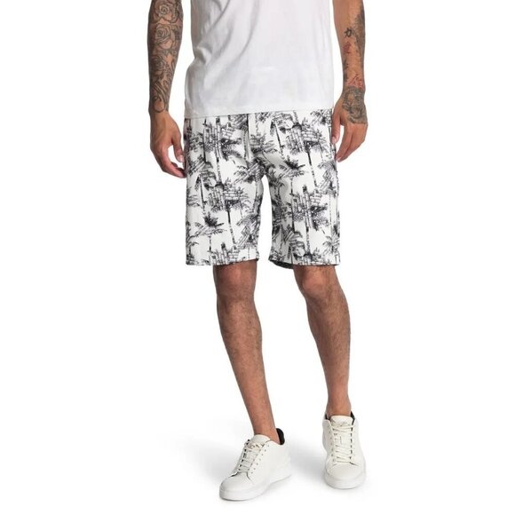 Tallia Mens Black White Tropical Palms Pockets Long Bermuda Shorts Sz 38 New - Picture 2 of 9